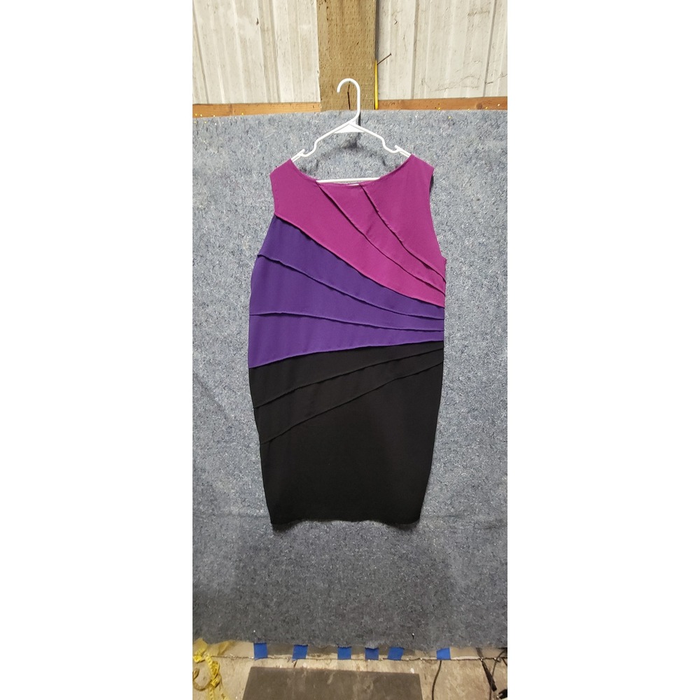 London Style‎ Collection Magenta Purple Black Ruffle Sheath Dress Plus Sz 22